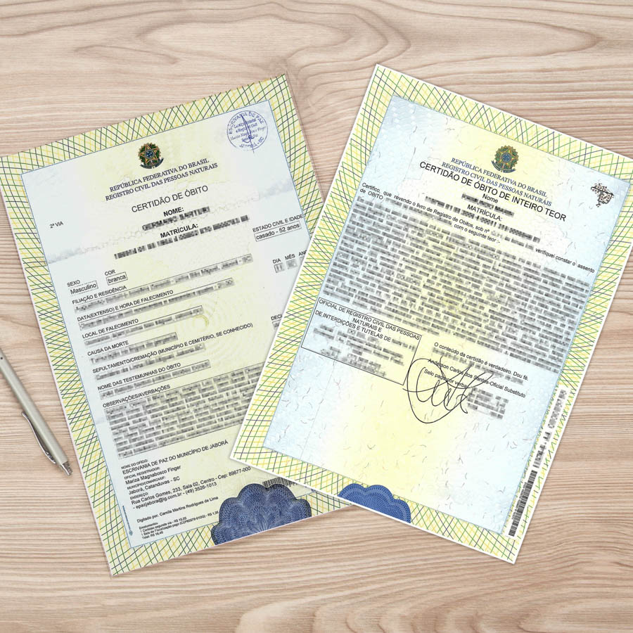 Certidão de Registro Civil Simples e Certidão de Inteiro Teor. 